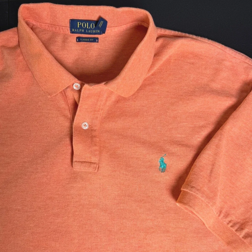 Polo Ralph Lauren Mens XXL Classic Fit Orange Short Sleeve Cotton Polo Shirt